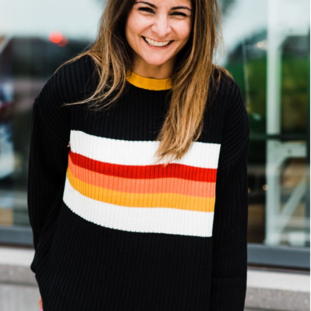 BLOCKED RIBBED KNIT SWEATER